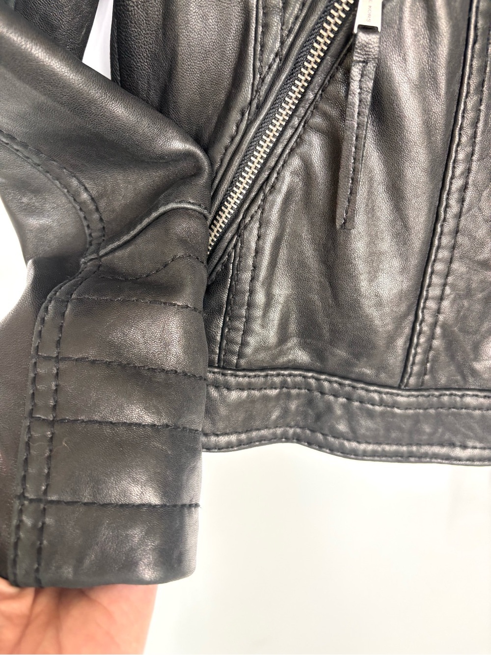 Michael Kors Black Leather Asymmetric Zip Moto Jacket M - Picture 8 of 11